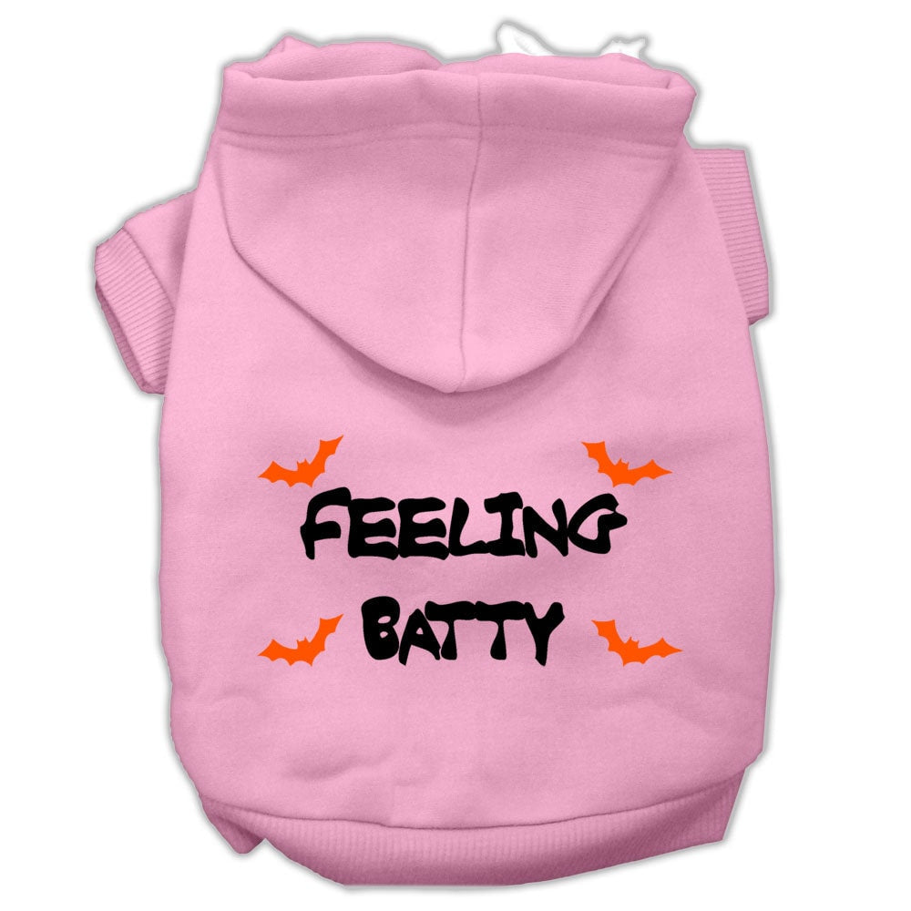 A cozy Halloween hoodie for pets featuring the phrase 'Feeling Batty', designed for dogs and cats, showcasing its soft fabric and durable stitching.