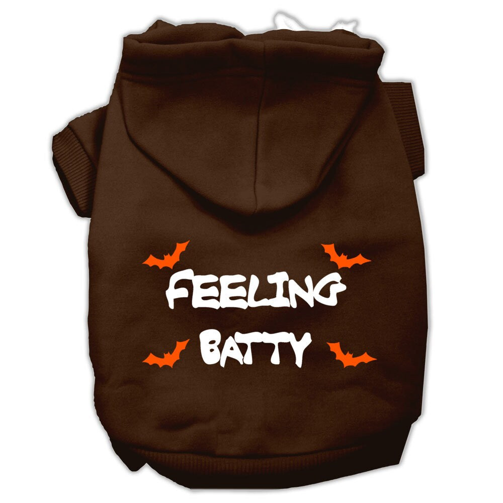 A cozy Halloween hoodie for pets featuring the phrase 'Feeling Batty', designed for dogs and cats, showcasing its soft fabric and durable stitching.