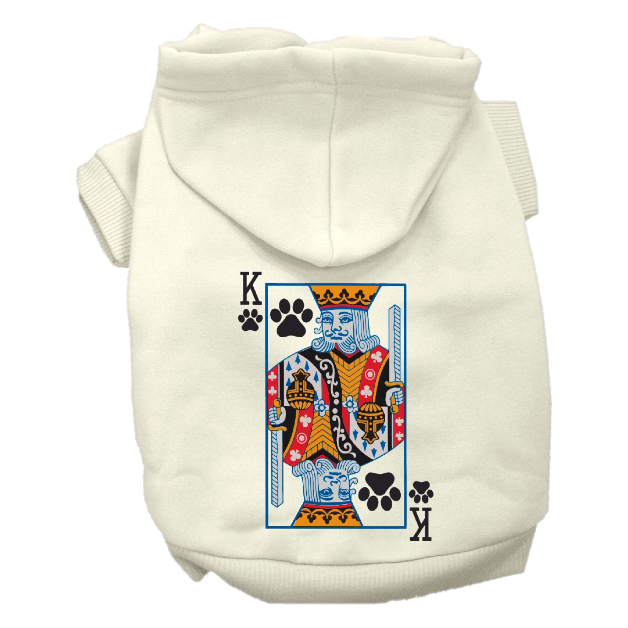 A cozy Halloween hoodie for pets featuring a King of Clubs design, perfect for dogs and cats.