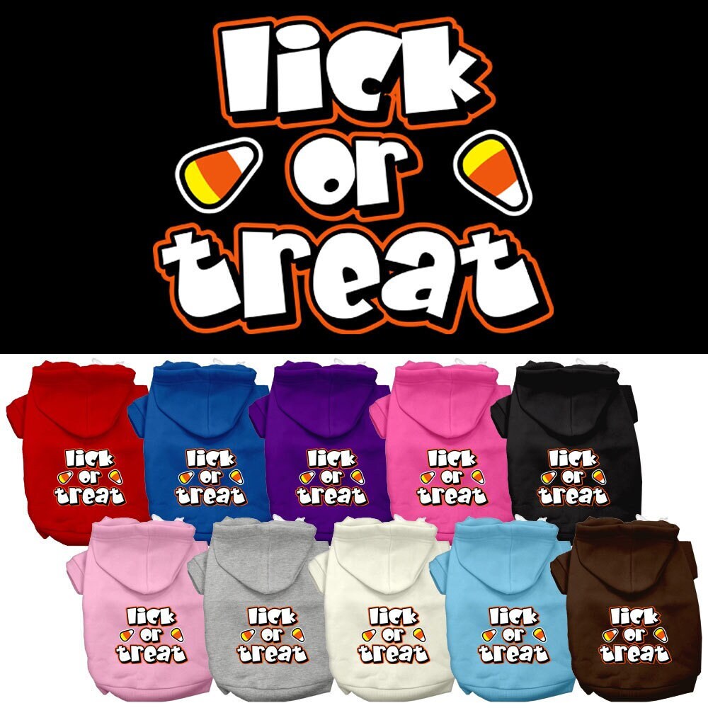 A cozy Halloween hoodie for pets featuring the slogan 'Lick or Treat', designed for dogs and cats with a soft fabric blend.