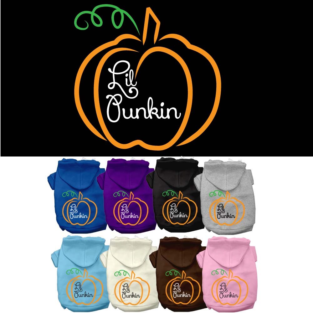A cozy Halloween hoodie for pets featuring a 'Lil Punkin' design, perfect for dogs and cats.