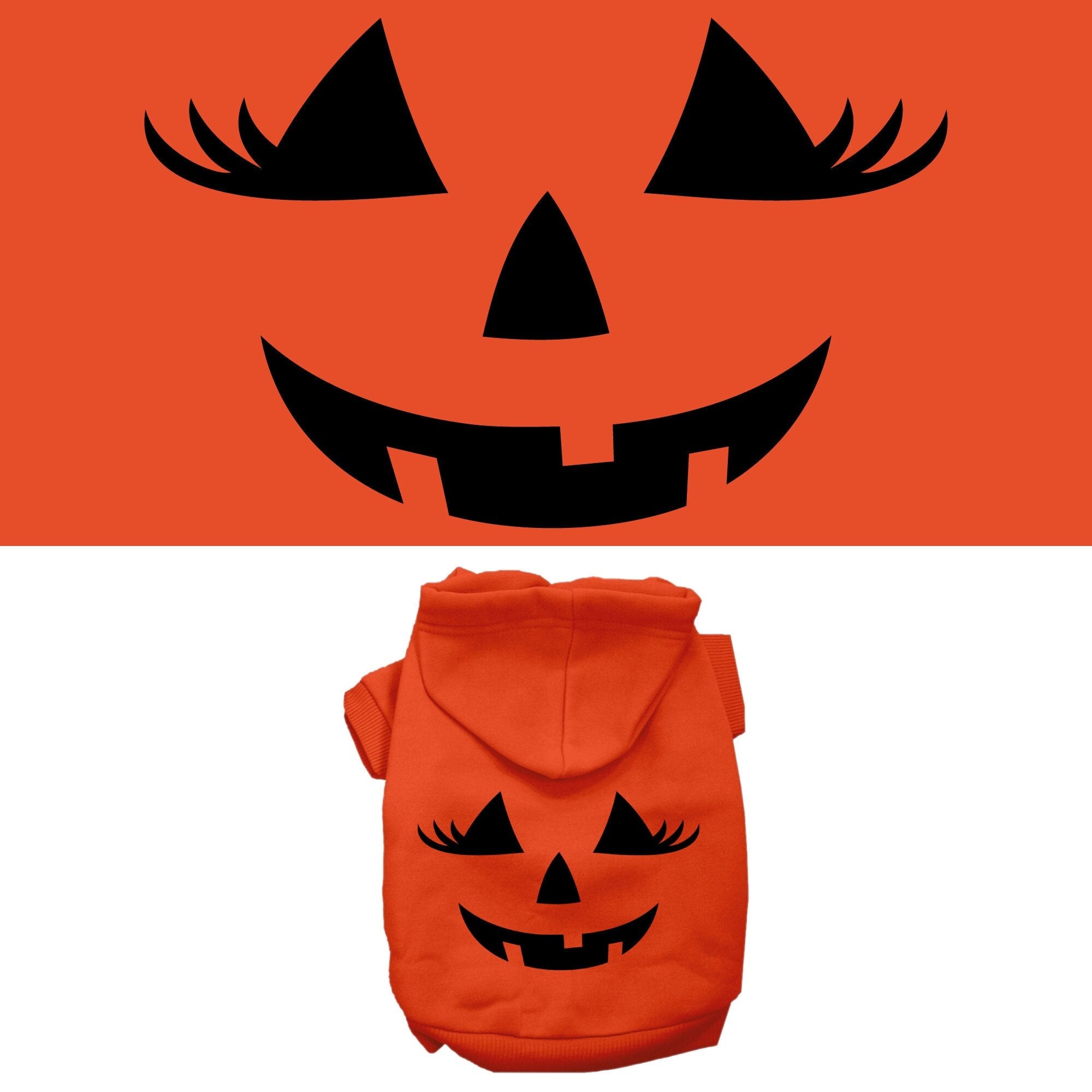 A cozy Halloween hoodie for pets featuring a cute pumpkin face design, suitable for dogs and cats.
