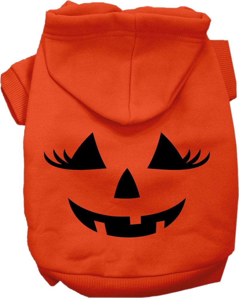 A cozy Halloween hoodie for pets featuring a cute pumpkin face design, suitable for dogs and cats.