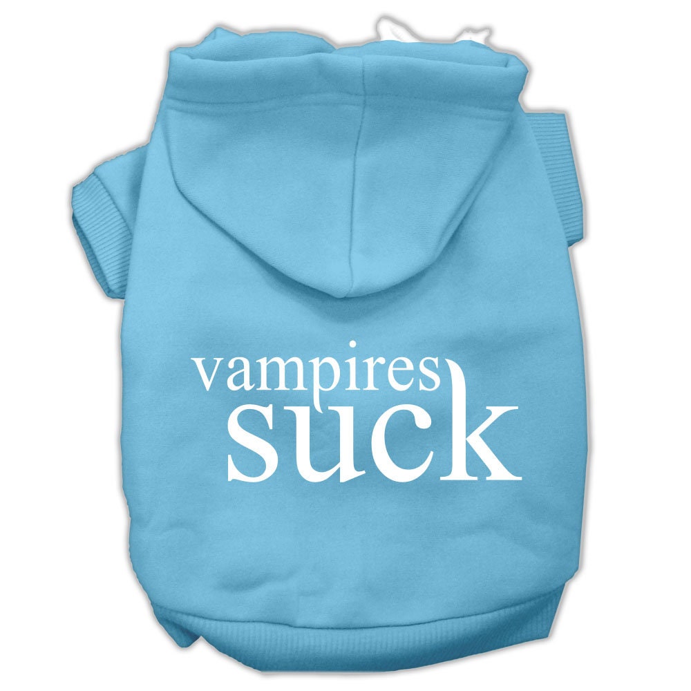 A cozy Halloween hoodie for pets featuring the phrase 'Vampires Suck', designed for dogs and cats.