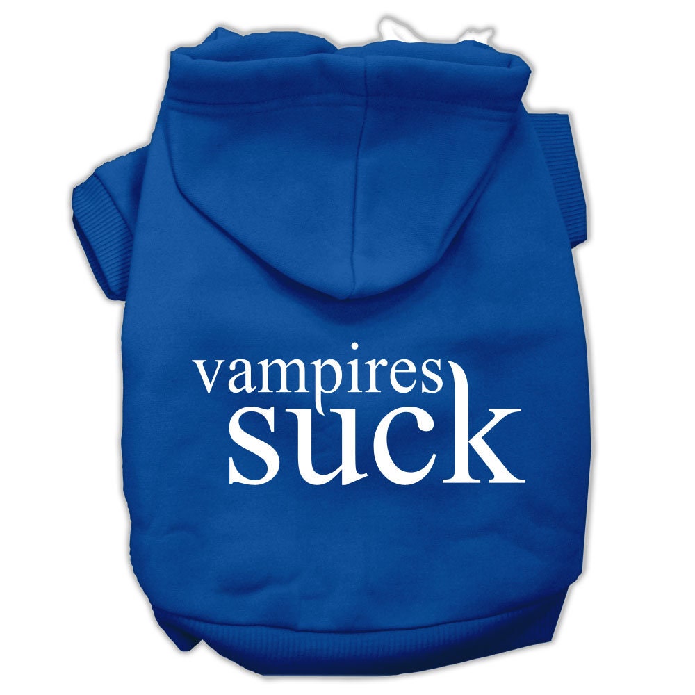 A cozy Halloween hoodie for pets featuring the phrase 'Vampires Suck', designed for dogs and cats.
