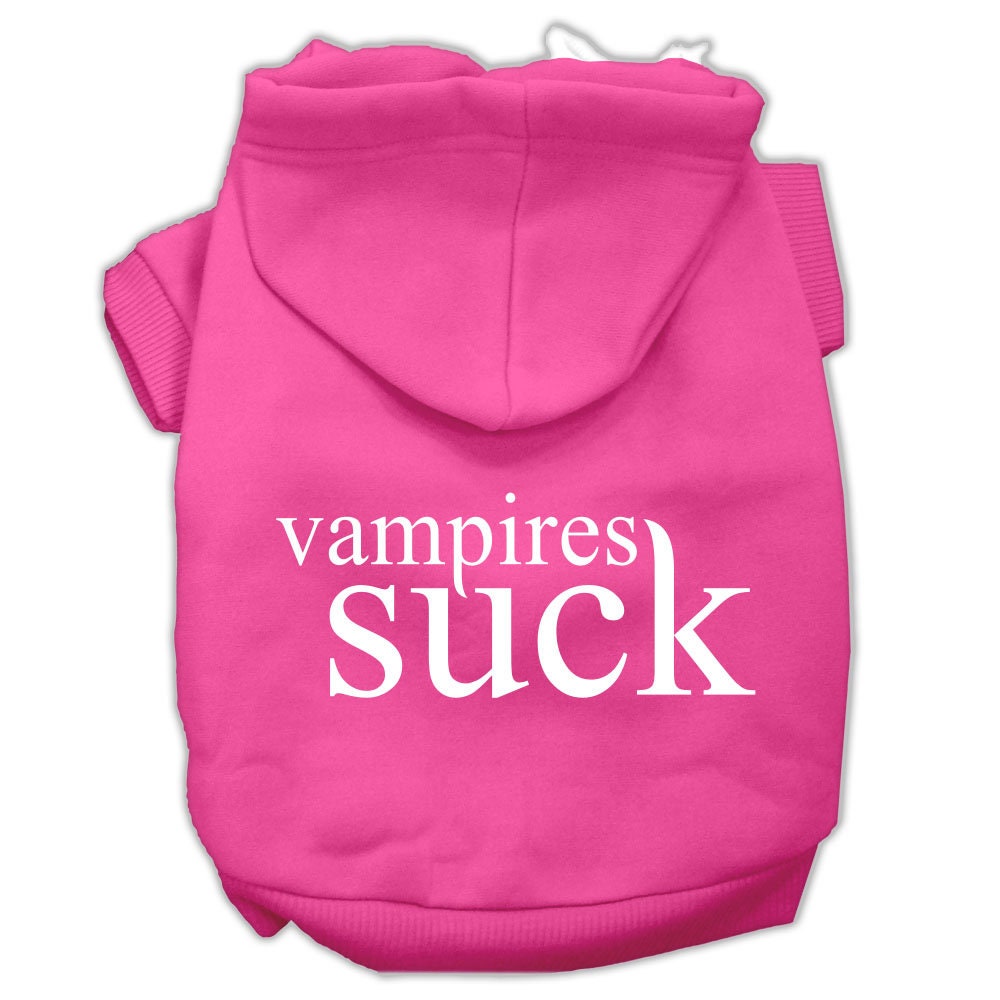 A cozy Halloween hoodie for pets featuring the phrase 'Vampires Suck', designed for dogs and cats.