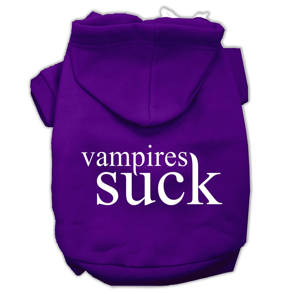 A cozy Halloween hoodie for pets featuring the phrase 'Vampires Suck', designed for dogs and cats.