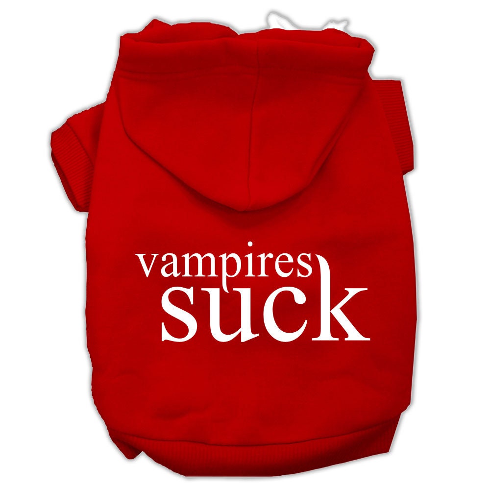 A cozy Halloween hoodie for pets featuring the phrase 'Vampires Suck', designed for dogs and cats.