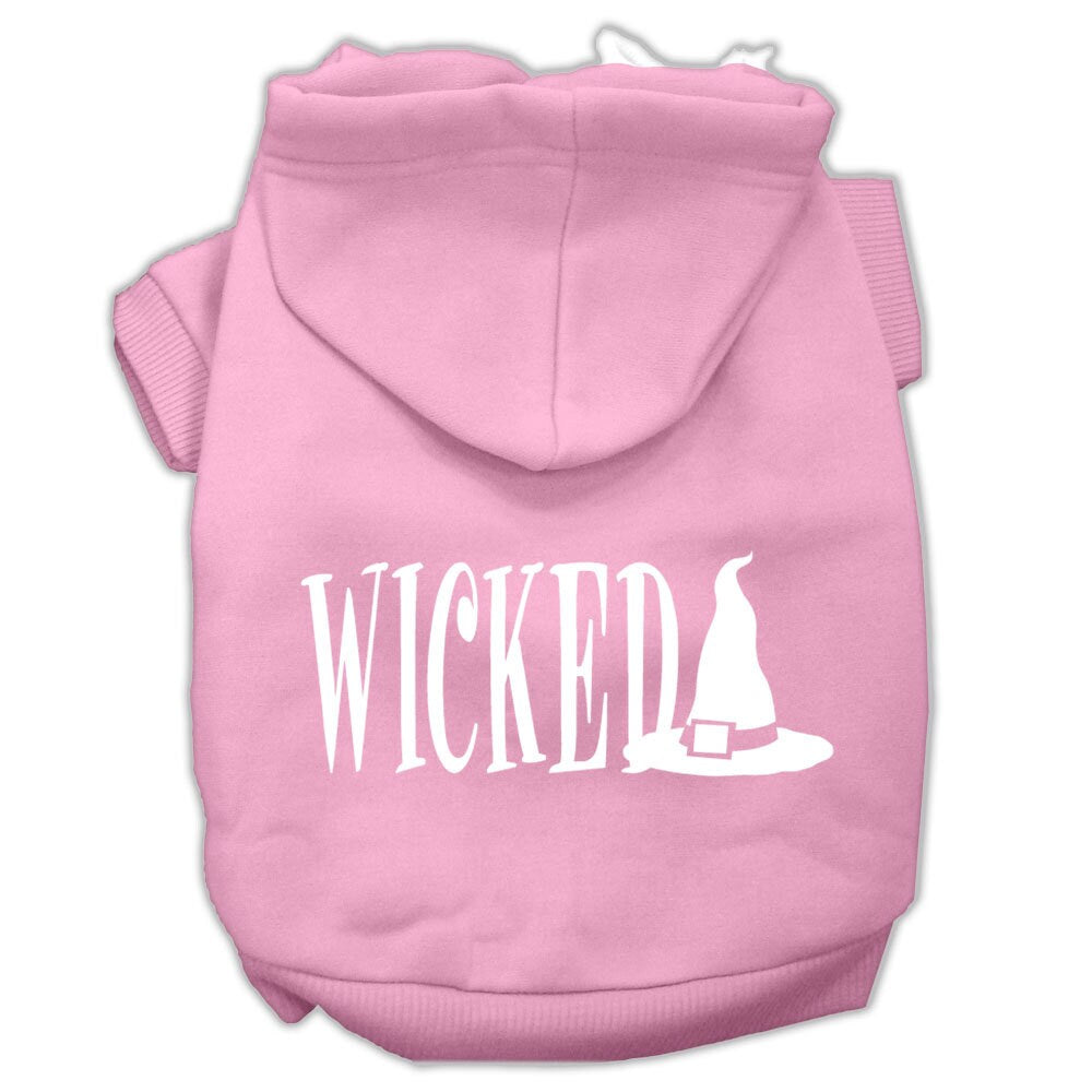 A cozy Halloween hoodie for pets, featuring a screen-printed 'Wicked' design, perfect for dogs and cats.