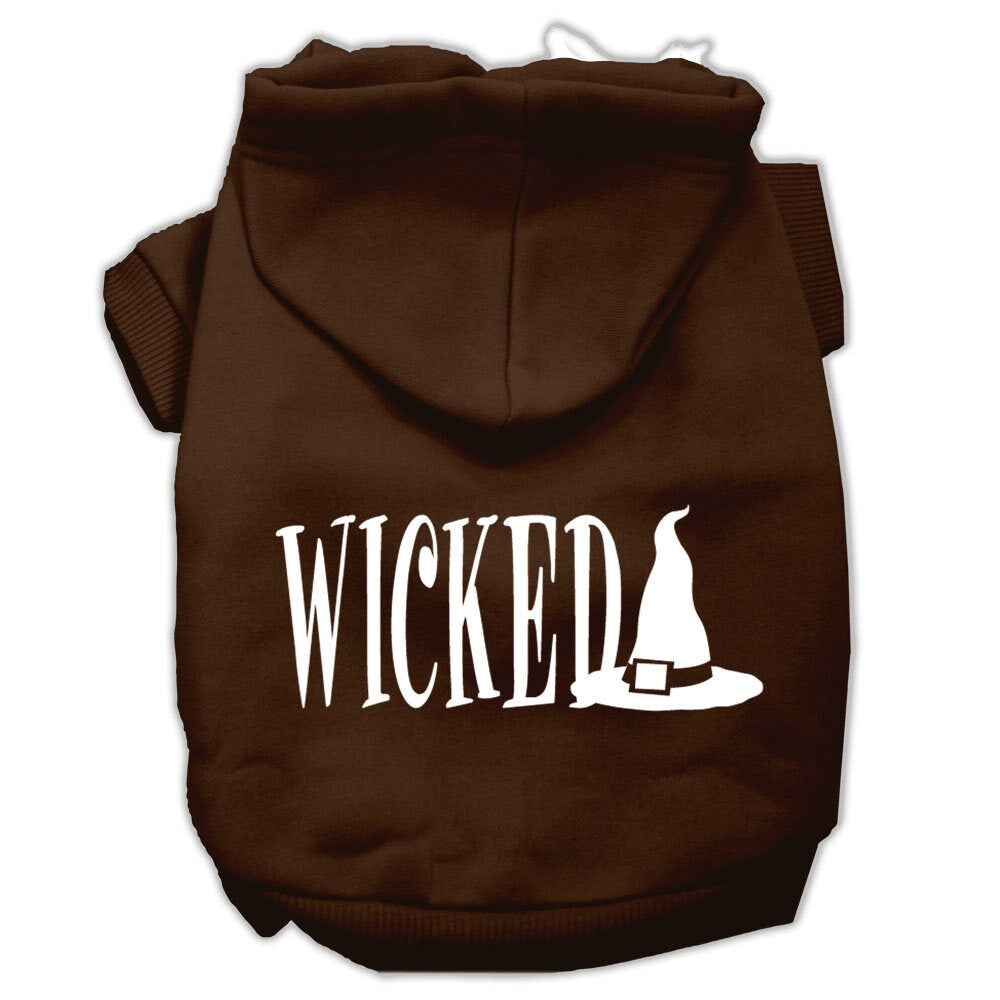 A cozy Halloween hoodie for pets, featuring a screen-printed 'Wicked' design, perfect for dogs and cats.