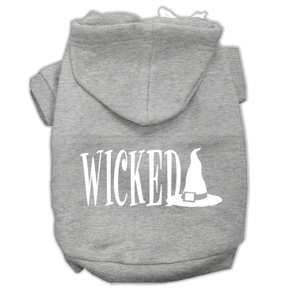 A cozy Halloween hoodie for pets, featuring a screen-printed 'Wicked' design, perfect for dogs and cats.