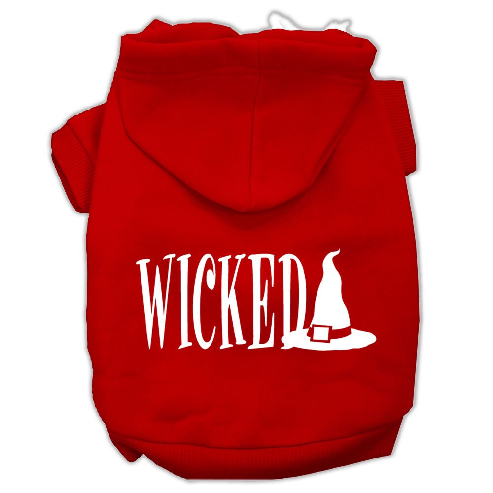 A cozy Halloween hoodie for pets, featuring a screen-printed 'Wicked' design, perfect for dogs and cats.