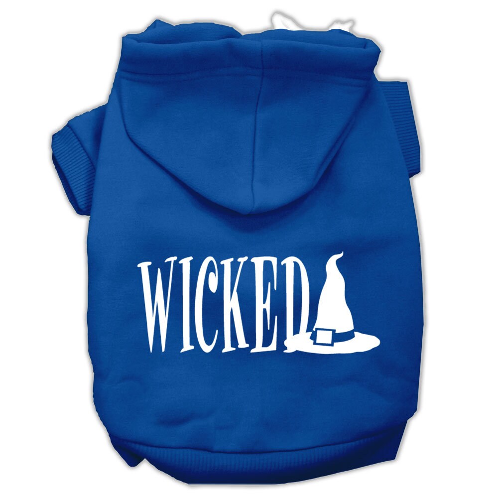 A cozy Halloween hoodie for pets, featuring a screen-printed 'Wicked' design, perfect for dogs and cats.