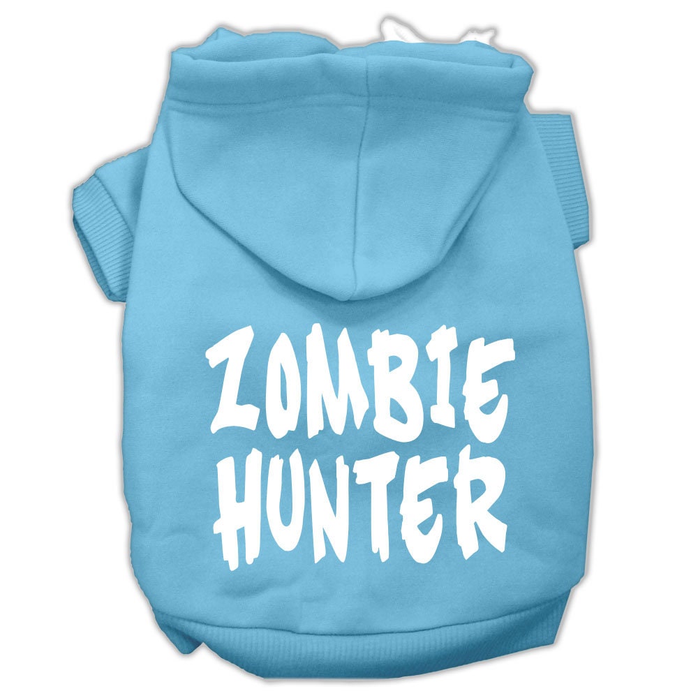 A cozy Halloween hoodie for pets featuring a 'Zombie Hunter' design, perfect for dogs and cats.