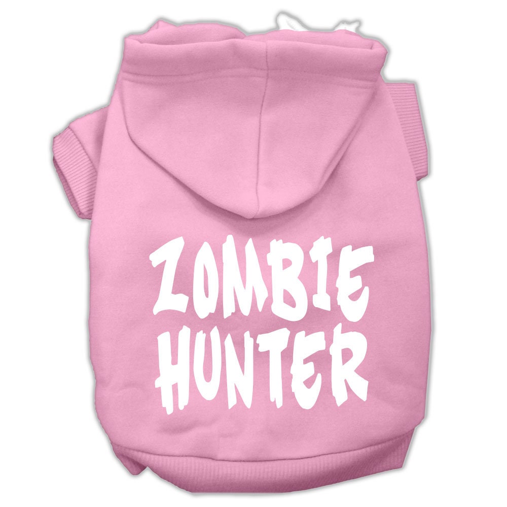 A cozy Halloween hoodie for pets featuring a 'Zombie Hunter' design, perfect for dogs and cats.