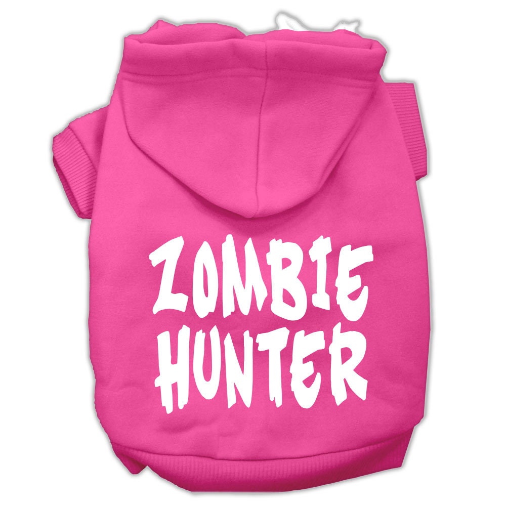 A cozy Halloween hoodie for pets featuring a 'Zombie Hunter' design, perfect for dogs and cats.