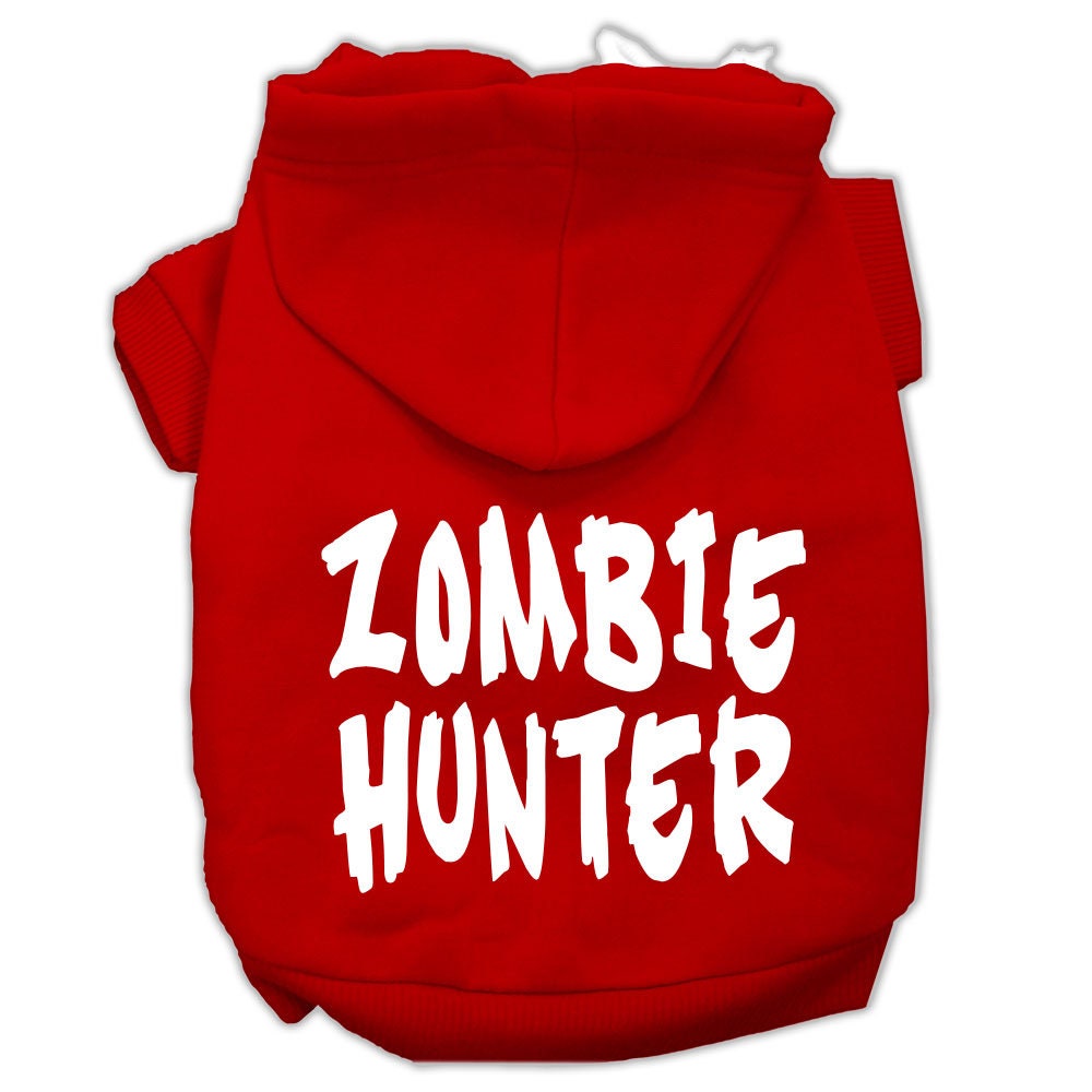 A cozy Halloween hoodie for pets featuring a 'Zombie Hunter' design, perfect for dogs and cats.