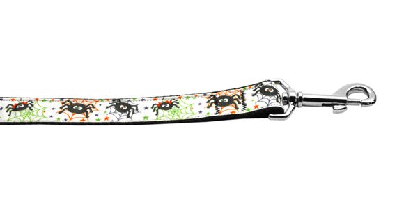 Halloween-themed nylon collar and leash for dogs and cats featuring Itsy Bitsy Spiders design, made from durable materials.