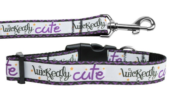 A stylish Halloween-themed nylon collar and leash for dogs and cats, featuring a vibrant design and durable materials.