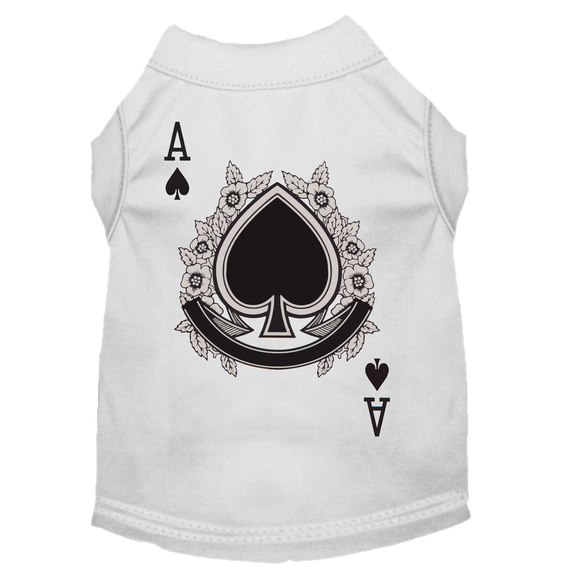 Halloween pet shirt for dogs and cats featuring Ace Of Spades design, soft fabric, and double-stitched durability.