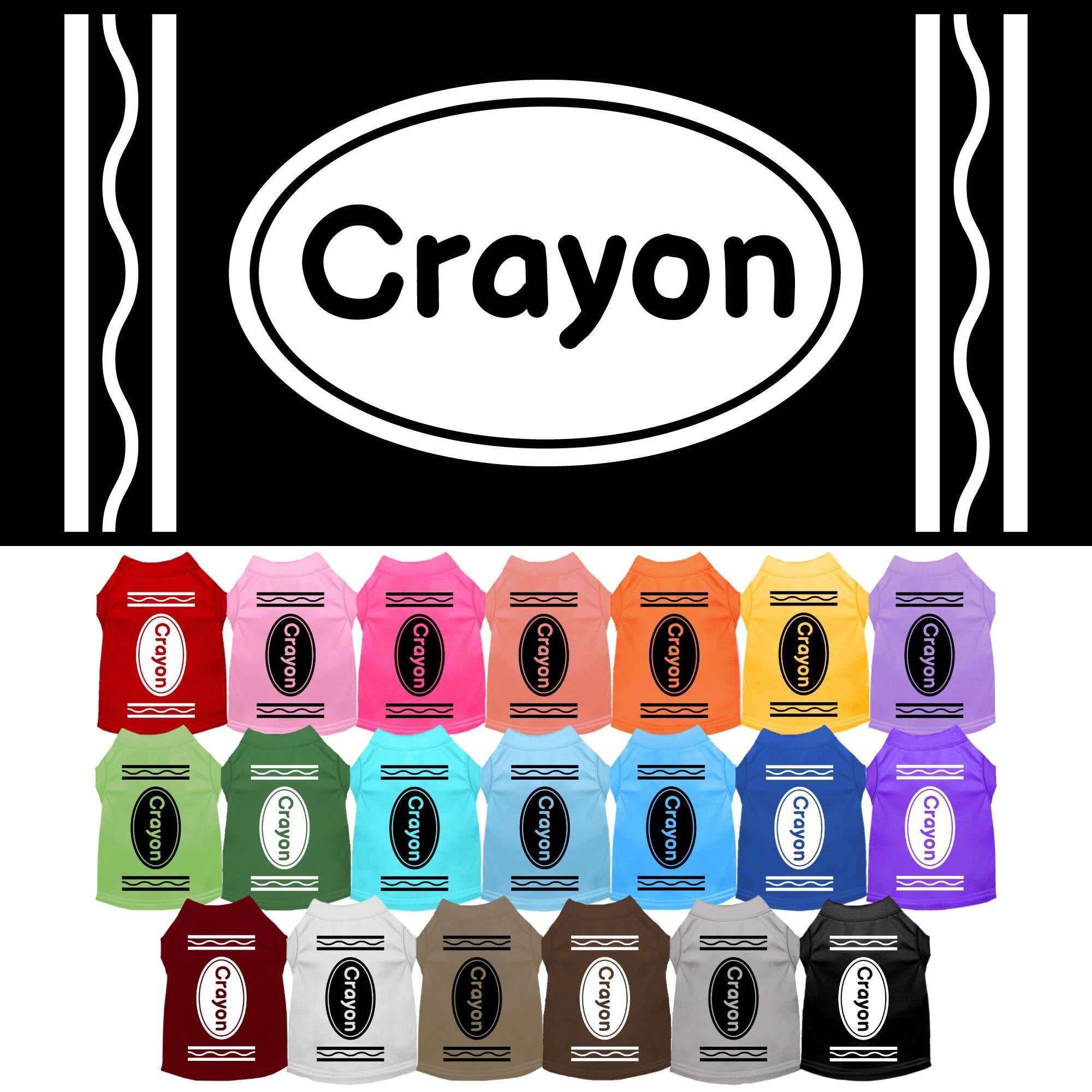 A soft and comfy Halloween shirt for pets featuring a colorful 'Crayon' print, perfect for dogs and cats.