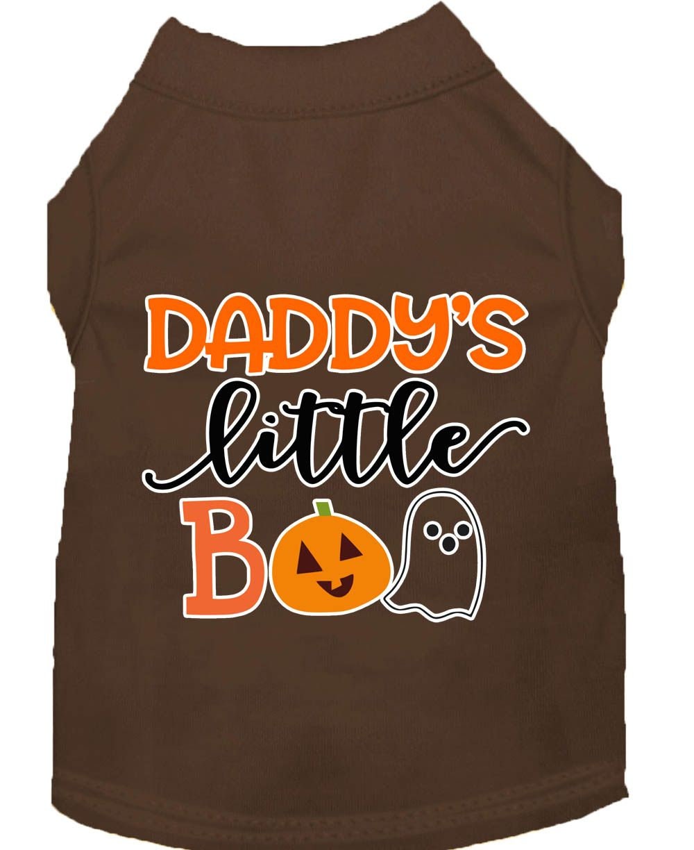 A cute Halloween shirt for pets featuring the text 'Daddy's Little Boo', designed for dogs and cats, made from soft cotton and polyester blend.
