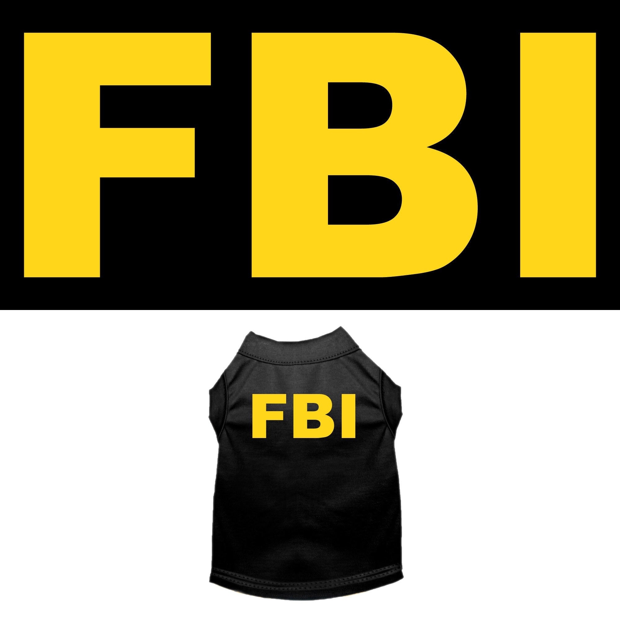 Halloween pet shirt for dogs and cats featuring an FBI costume design, made from soft and durable fabric.