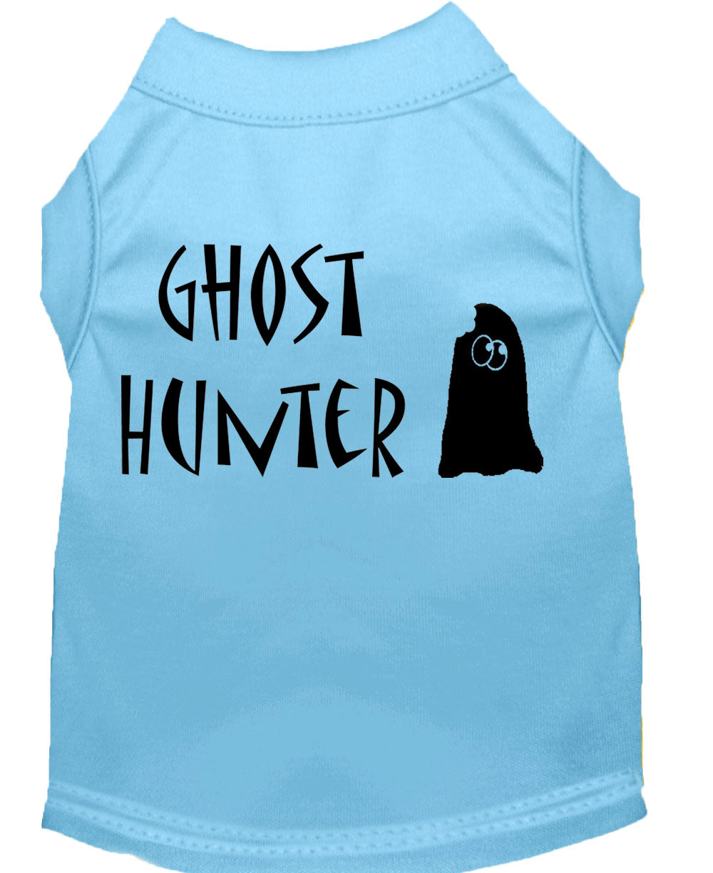 Halloween pet shirt for dogs and cats featuring a fun Ghost Hunter design, made from soft and durable fabric.