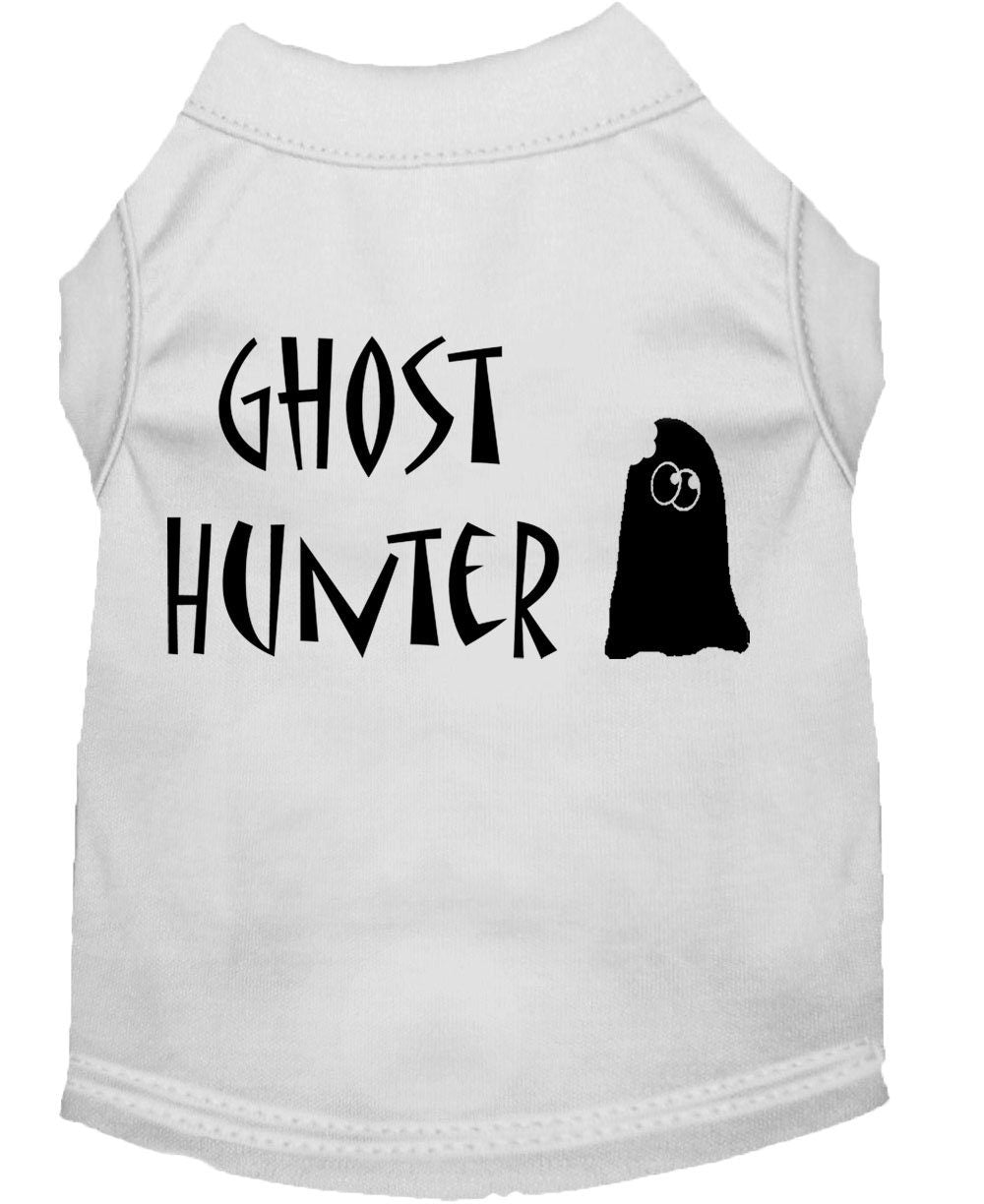 Halloween pet shirt for dogs and cats featuring a fun Ghost Hunter design, made from soft and durable fabric.
