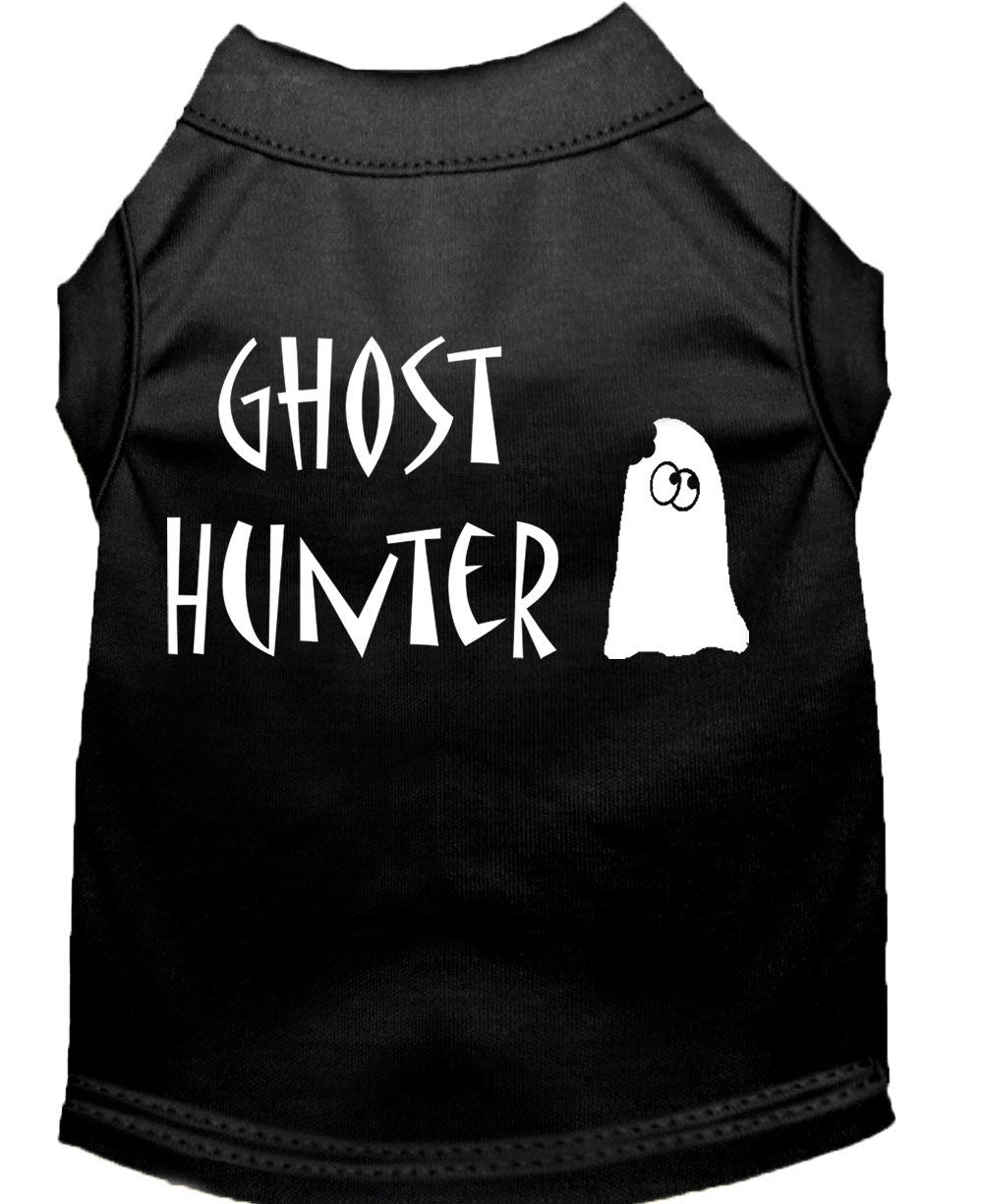 Halloween pet shirt for dogs and cats featuring a fun Ghost Hunter design, made from soft and durable fabric.