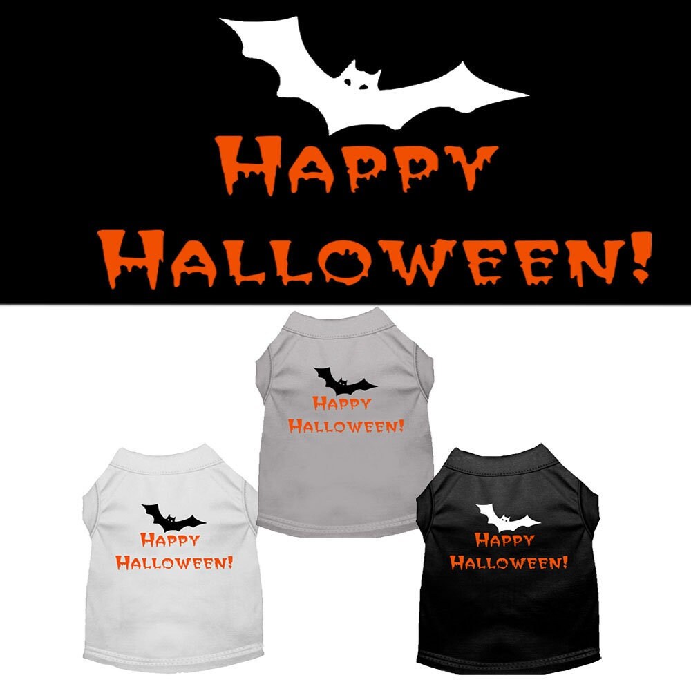 A soft and comfy Halloween shirt for pets, featuring a cheerful 'Happy Halloween' print, perfect for dogs and cats.