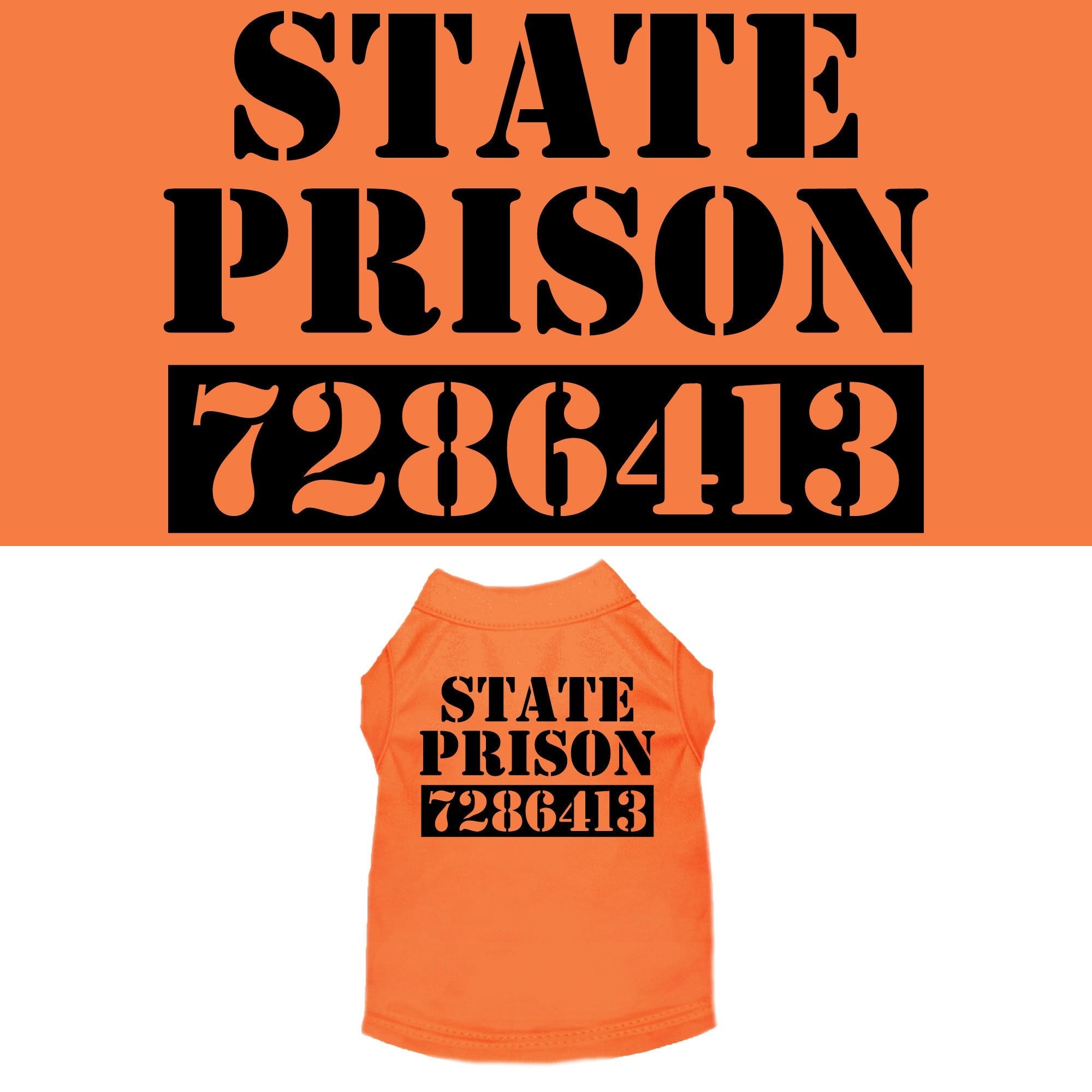 Halloween pet shirt for dogs and cats featuring an inmate costume design, soft fabric, and double-stitched durability.