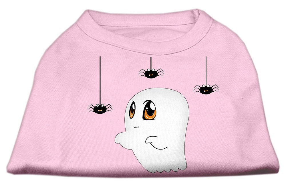 Halloween pet shirt for dogs and cats featuring a cute ghost design named 'Sammy the Ghost', made from soft and durable fabric.
