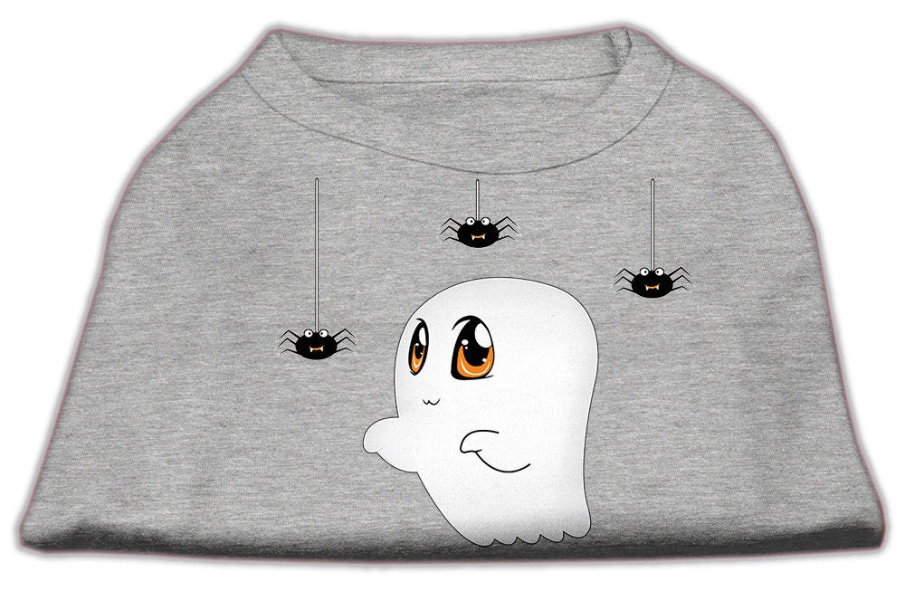 Halloween pet shirt for dogs and cats featuring a cute ghost design named 'Sammy the Ghost', made from soft and durable fabric.