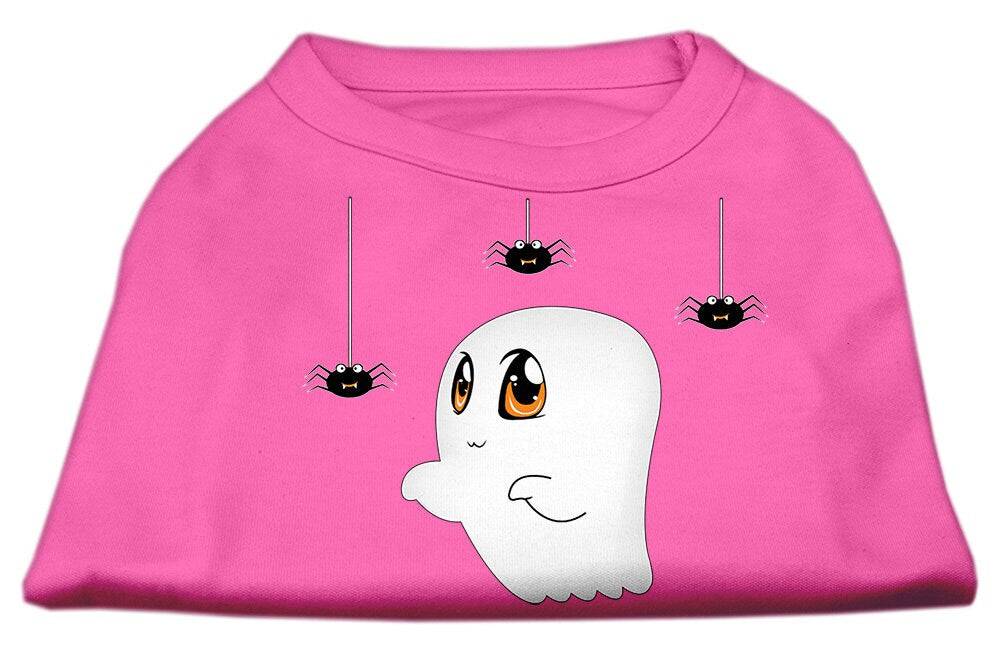 Halloween pet shirt for dogs and cats featuring a cute ghost design named 'Sammy the Ghost', made from soft and durable fabric.