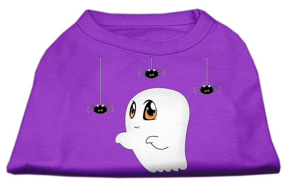 Halloween pet shirt for dogs and cats featuring a cute ghost design named 'Sammy the Ghost', made from soft and durable fabric.