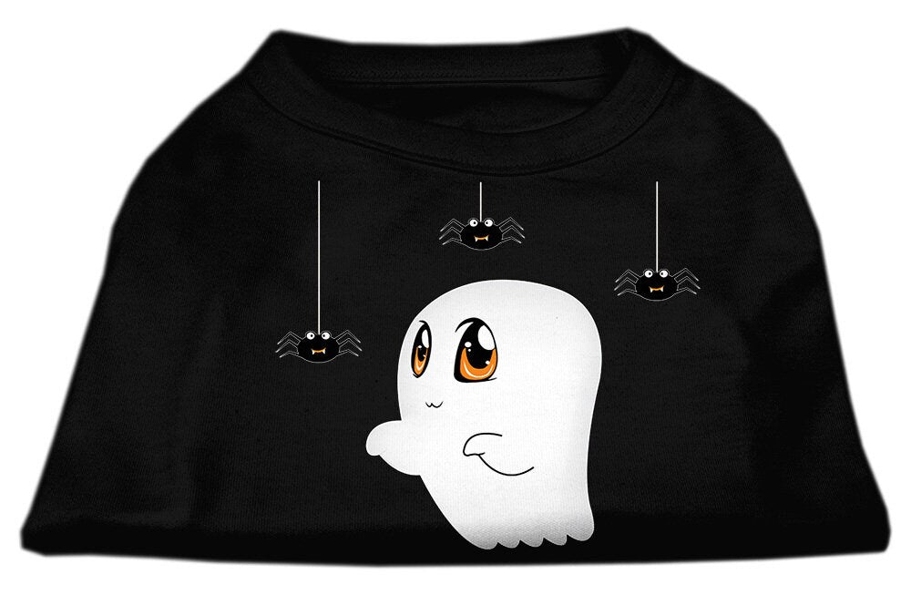 Halloween pet shirt for dogs and cats featuring a cute ghost design named 'Sammy the Ghost', made from soft and durable fabric.