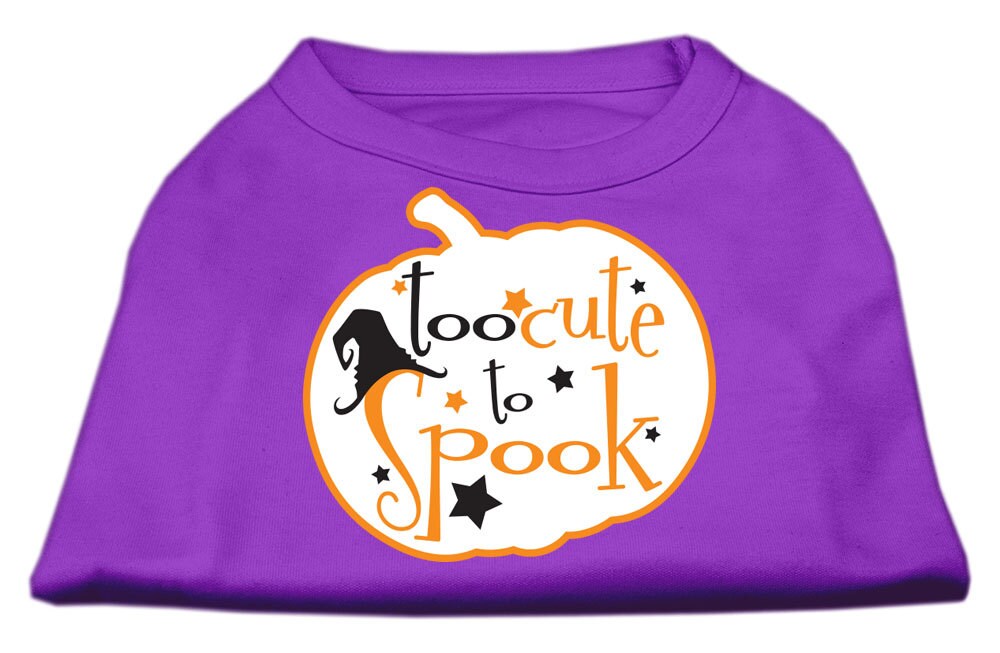 Halloween pet shirt for dogs and cats with 'Too Cute To Spook' print, featuring a soft fabric and double-stitched design.
