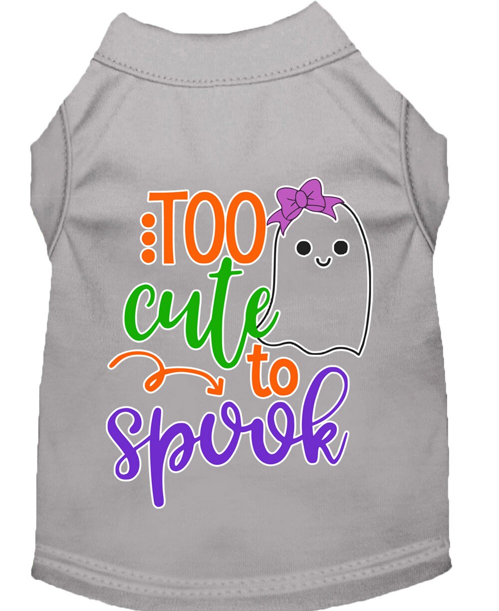 Halloween pet shirt for dogs and cats featuring a cute ghost design with the text 'Too Cute To Spook'.