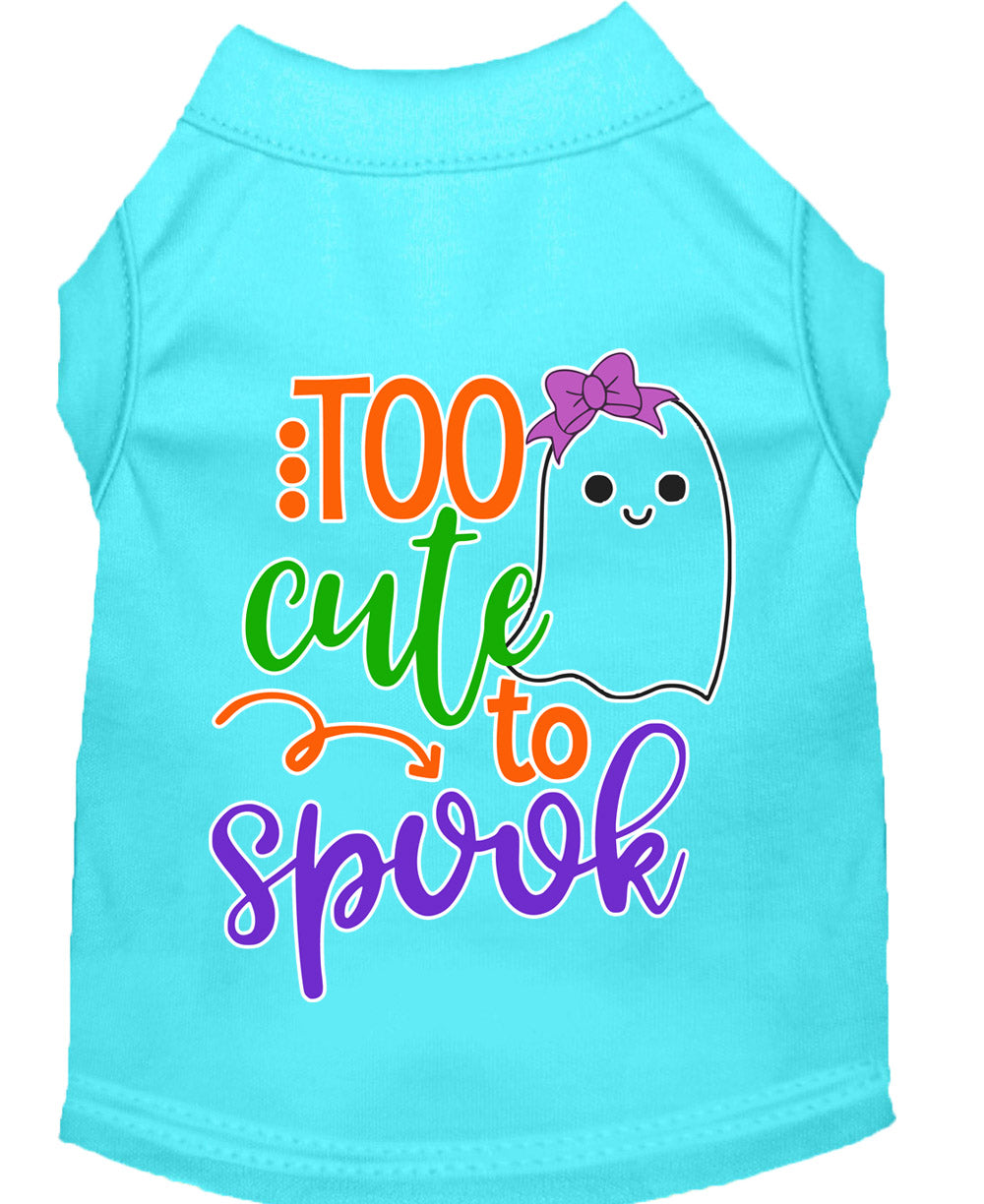 Halloween pet shirt for dogs and cats featuring a cute ghost design with the text 'Too Cute To Spook'.