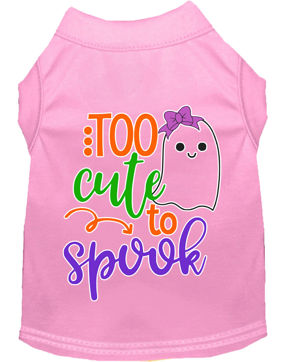 Halloween pet shirt for dogs and cats featuring a cute ghost design with the text 'Too Cute To Spook'.