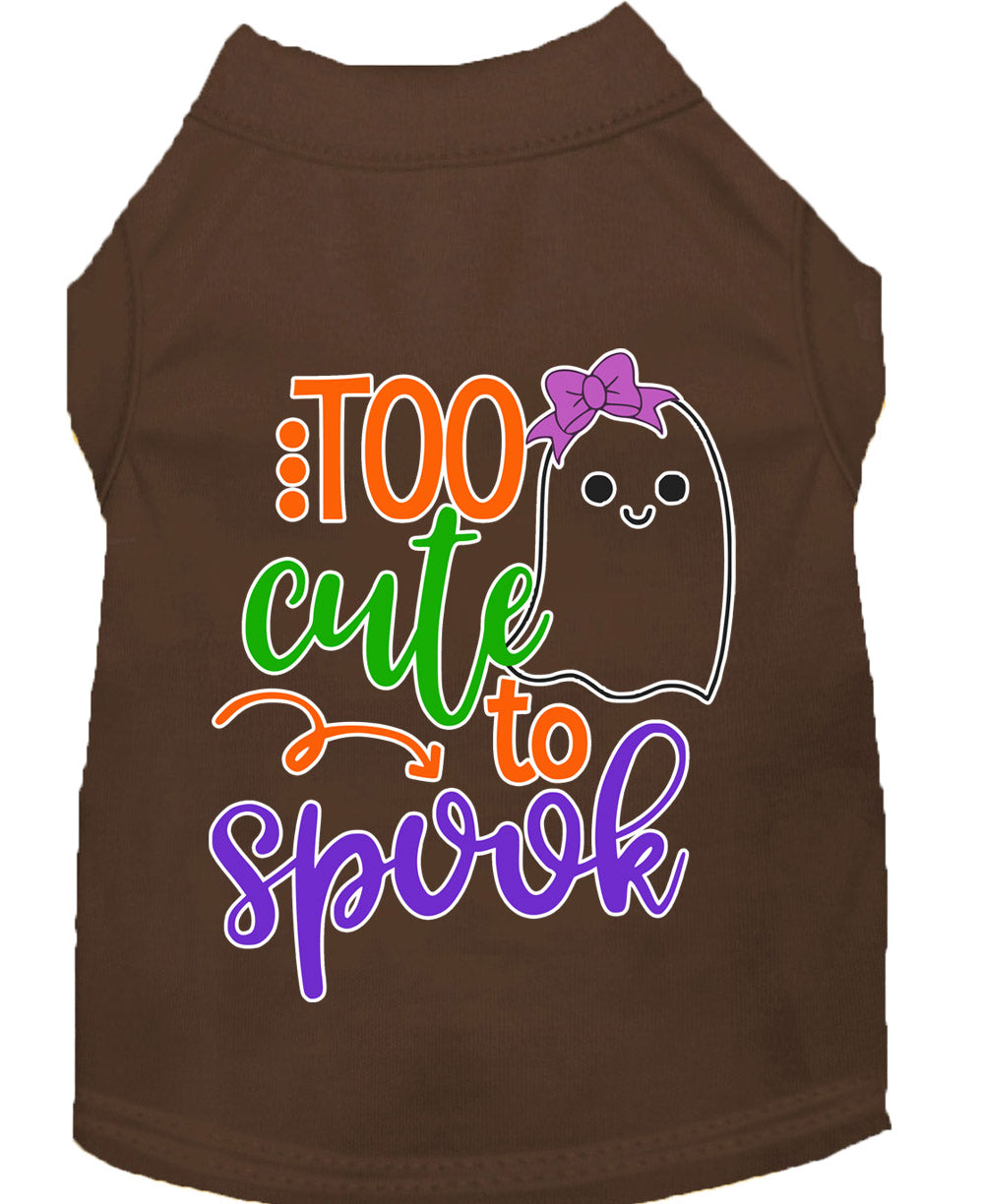 Halloween pet shirt for dogs and cats featuring a cute ghost design with the text 'Too Cute To Spook'.