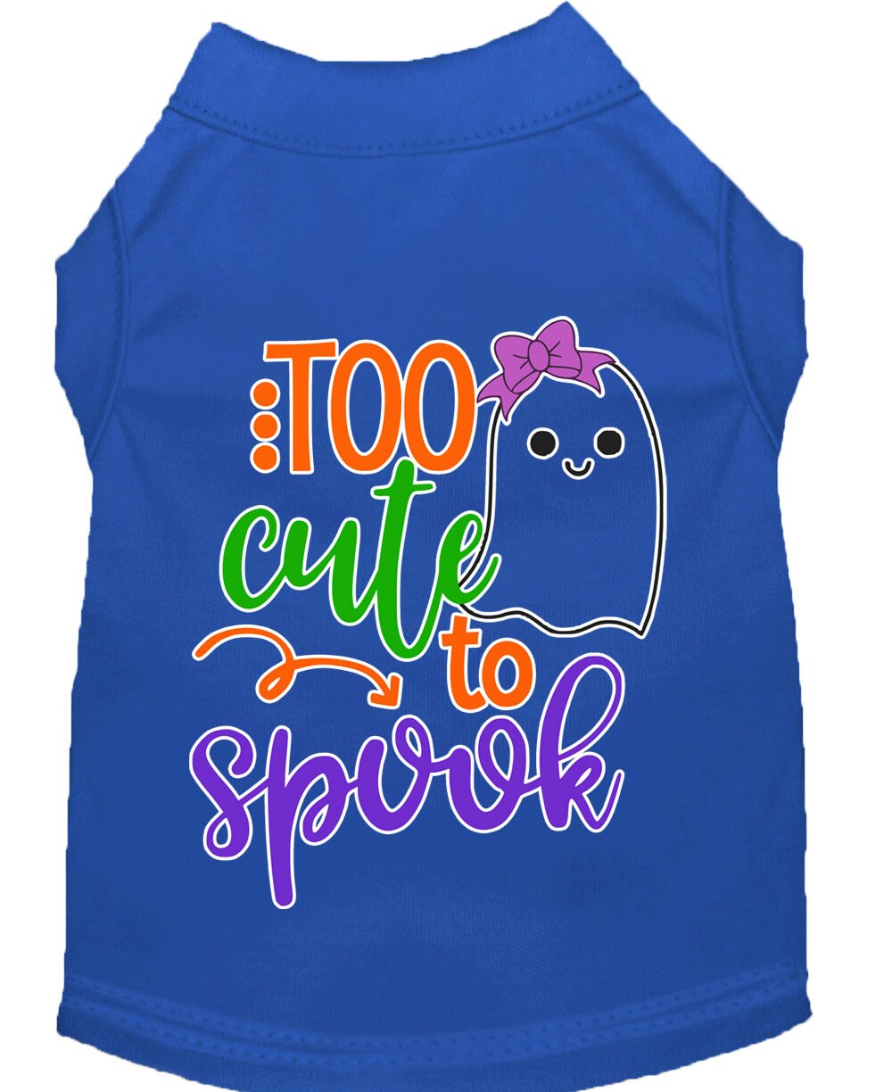 Halloween pet shirt for dogs and cats featuring a cute ghost design with the text 'Too Cute To Spook'.
