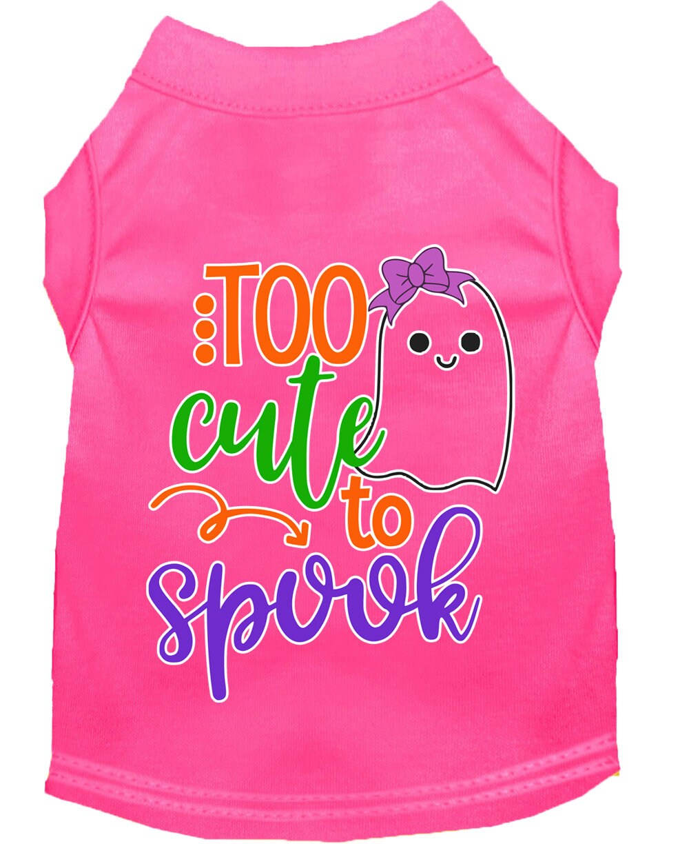 Halloween pet shirt for dogs and cats featuring a cute ghost design with the text 'Too Cute To Spook'.