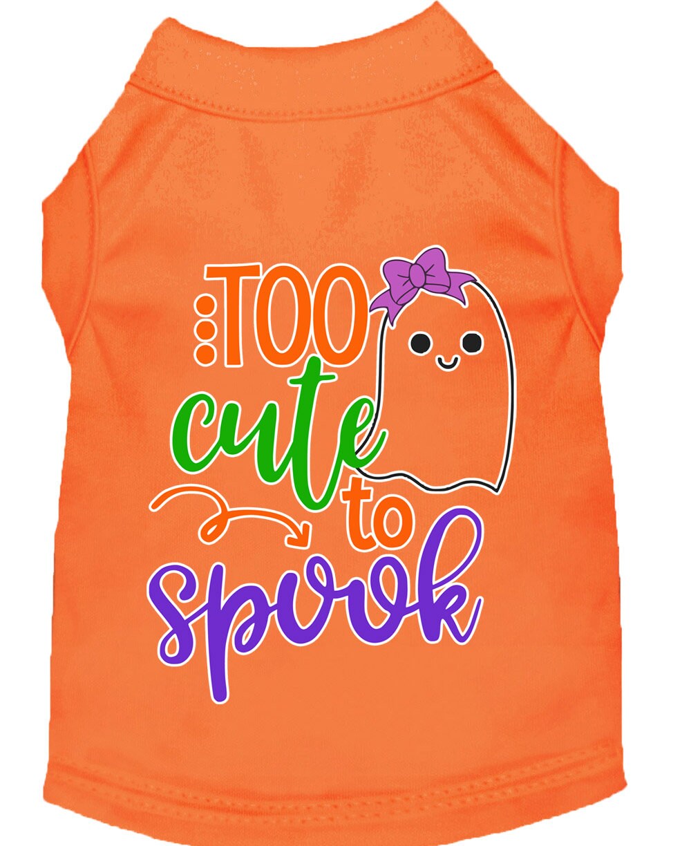 Halloween pet shirt for dogs and cats featuring a cute ghost design with the text 'Too Cute To Spook'.
