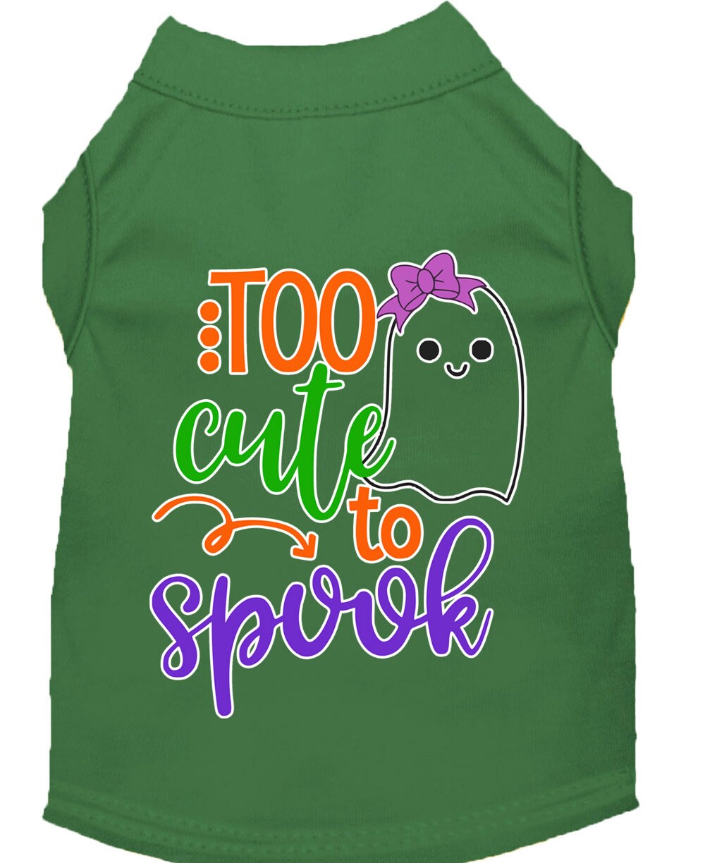 Halloween pet shirt for dogs and cats featuring a cute ghost design with the text 'Too Cute To Spook'.