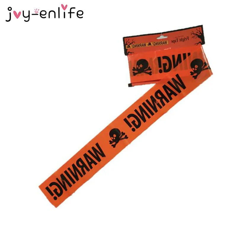 Halloween Warning Caution Tape in orange and black, perfect for spooky decorations.
