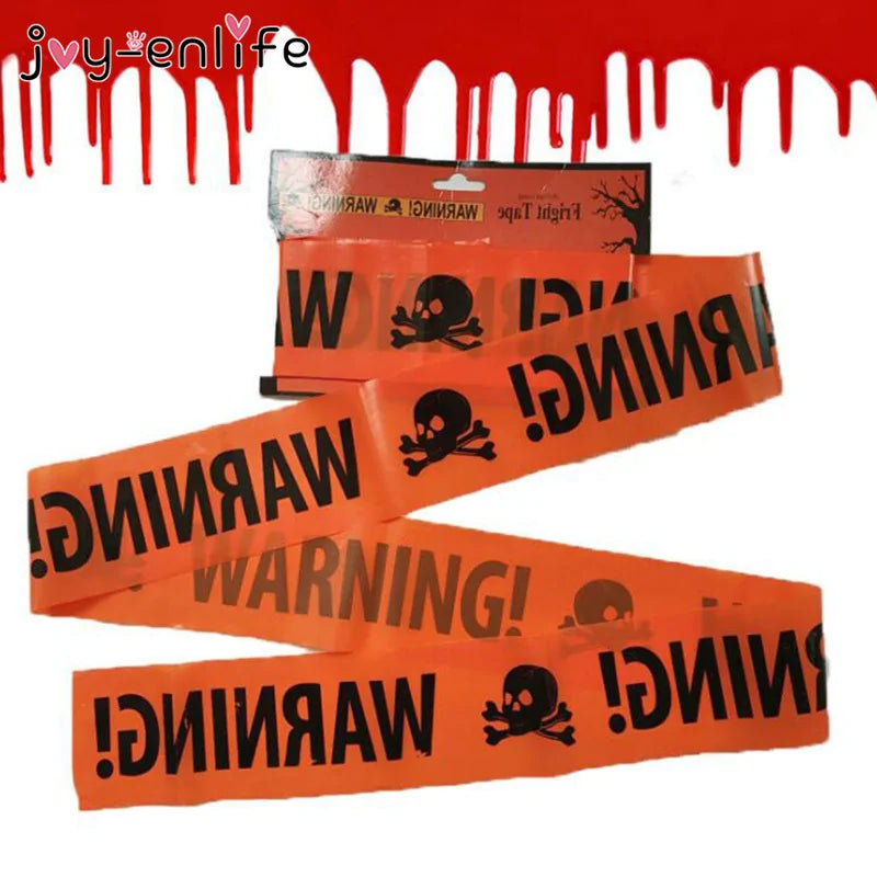 Halloween Warning Caution Tape in orange and black, perfect for spooky decorations.