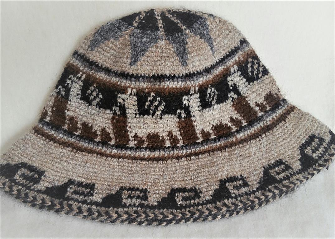 Hand Crochet Roll Up Rustic Alpaca Hat featuring cute alpacas, thick knit, and natural colors, perfect for warmth and style.