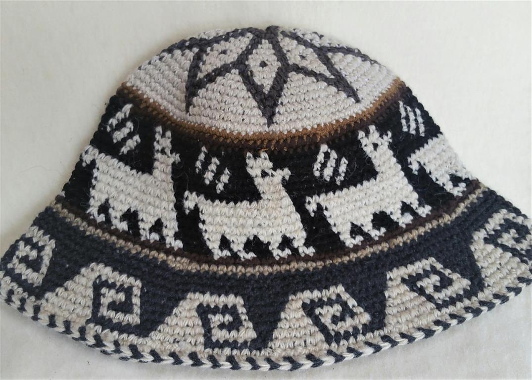 Hand Crochet Roll Up Rustic Alpaca Hat featuring cute alpacas, thick knit, and natural colors, perfect for warmth and style.